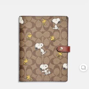 New Coach X Peanuts Notebook In Signature Canvas With Snoopy Woodstock Print